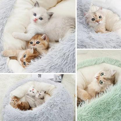 2-in-1 Winter Plush Round Cat Bed