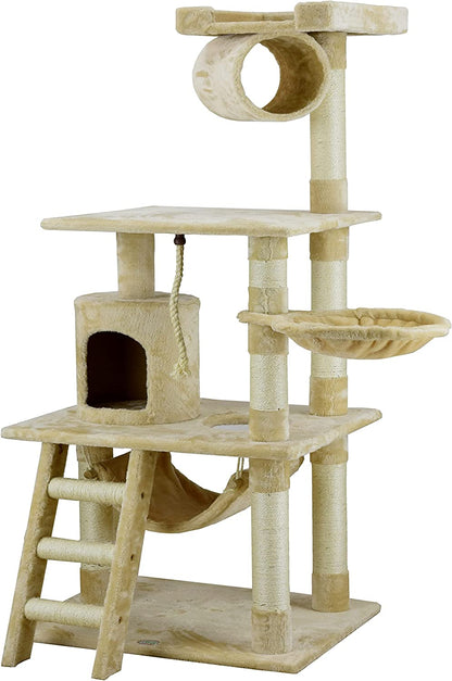 Classic Cat Tree – Beige Faux Fur with Sisal Rope Scratching Posts