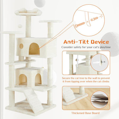 Modern Cat Tree Tower – Multi-Level Playhouse with Sisal Posts, Condo, Ladder, & Plush Toy