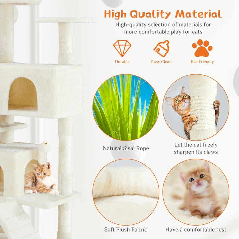 Modern Cat Tree Tower – Multi-Level Playhouse with Sisal Posts, Condo, Ladder, & Plush Toy