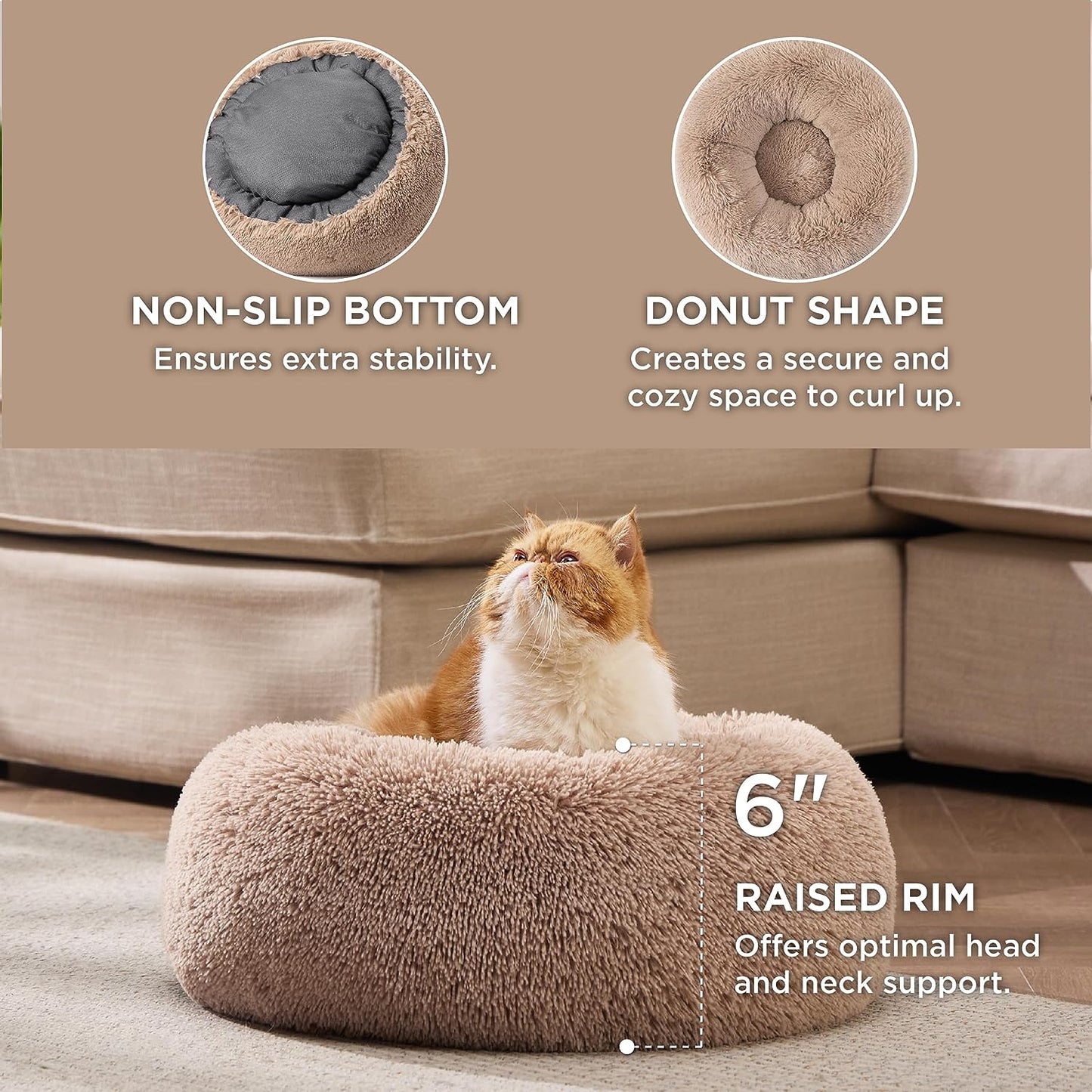 Calming Round Plush Cat Bed