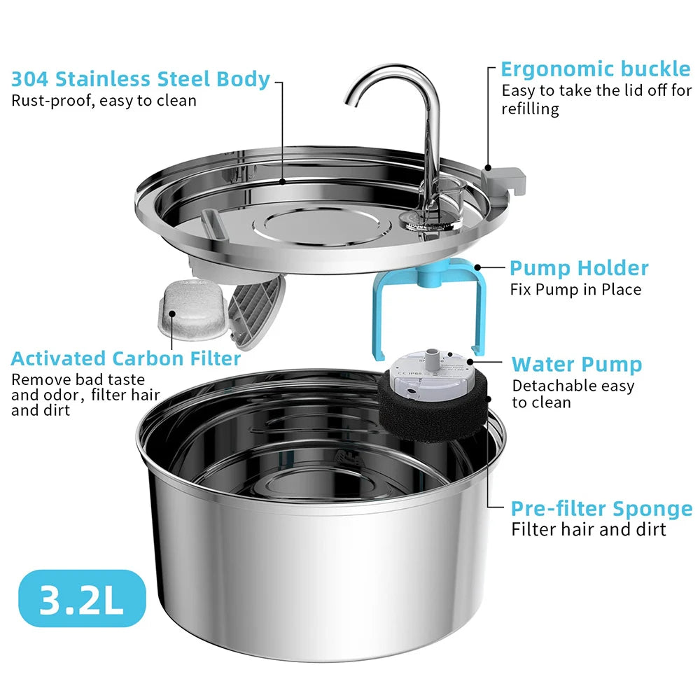 Stainless Steel Automatic Cat Water Fountain 