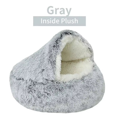 2-in-1 Winter Plush Round Cat Bed