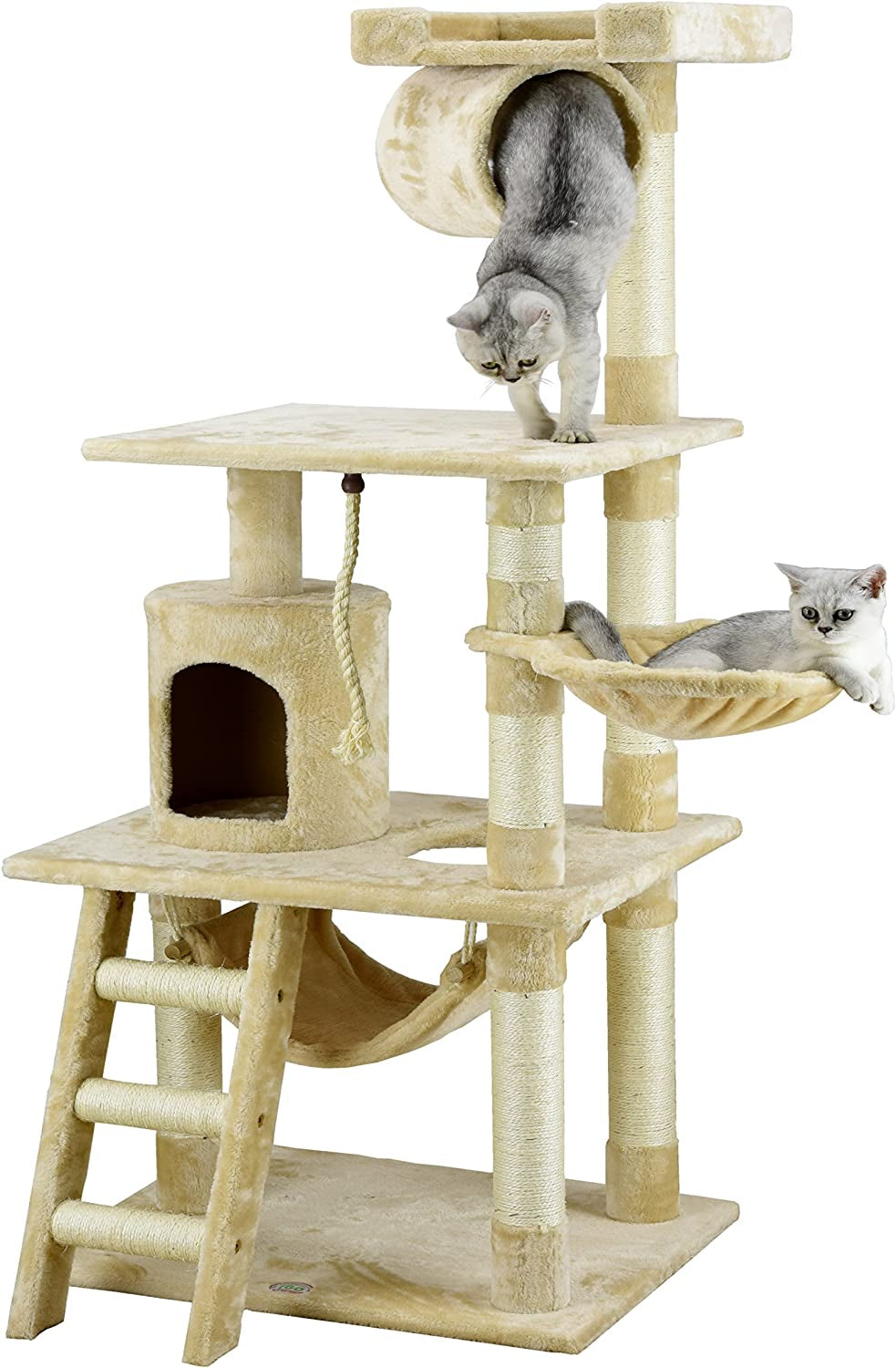 Classic Cat Tree – Beige Faux Fur with Sisal Rope Scratching Posts