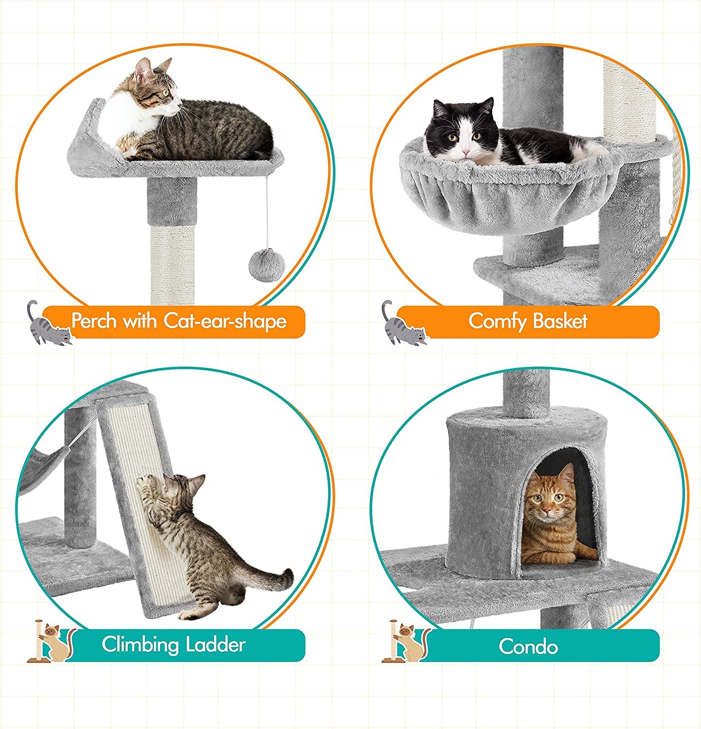 Multi-Level Cat Tree Tower – Condo, Hammock, and Scratching Posts for Cats & Kittens