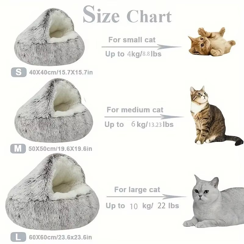 2-in-1 Winter Plush Round Cat Bed