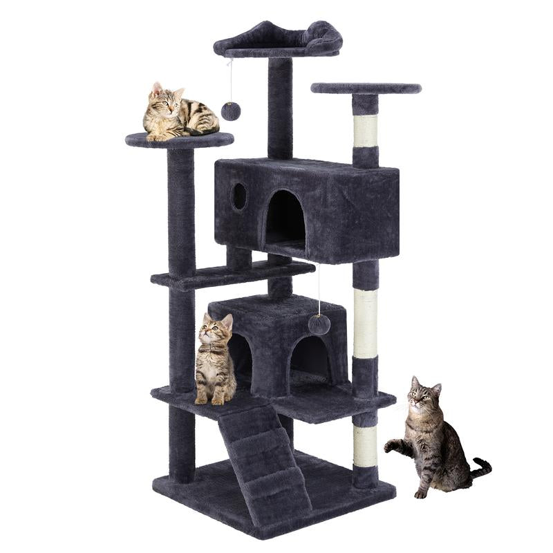 Modern Cat Tree Tower – Multi-Level Playhouse with Sisal Posts, Condo, Ladder, & Plush Toy