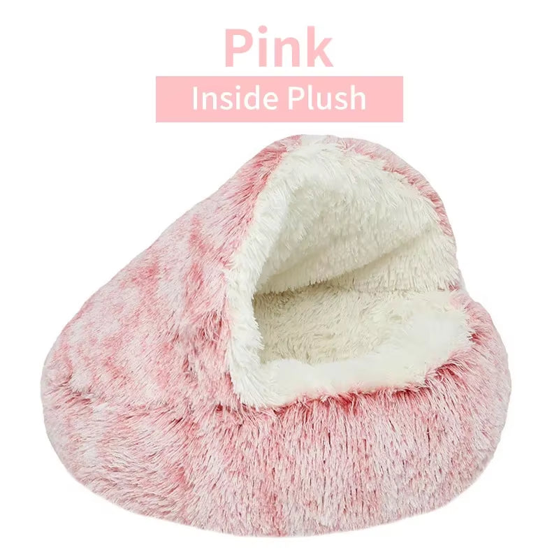 2-in-1 Winter Plush Round Cat Bed