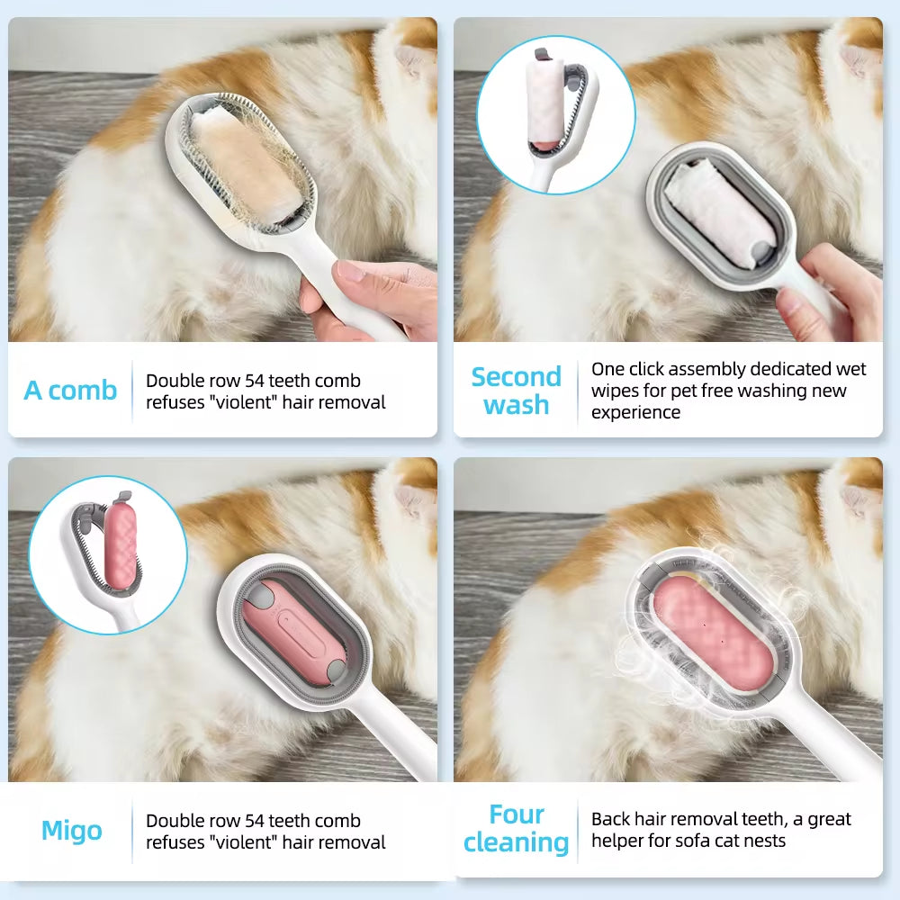 4-in-1 Pet Grooming Brush with Water Tank – Cleaning, Massage, and Hair Removal for Cats 