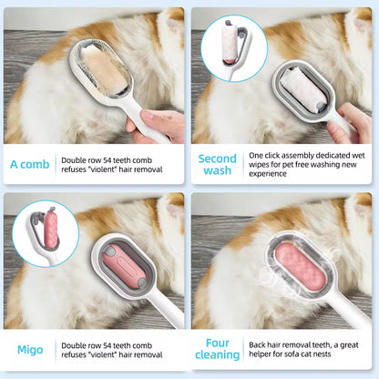 4-in-1 Pet Grooming Brush with Water Tank – Cleaning, Massage, and Hair Removal for Cats 