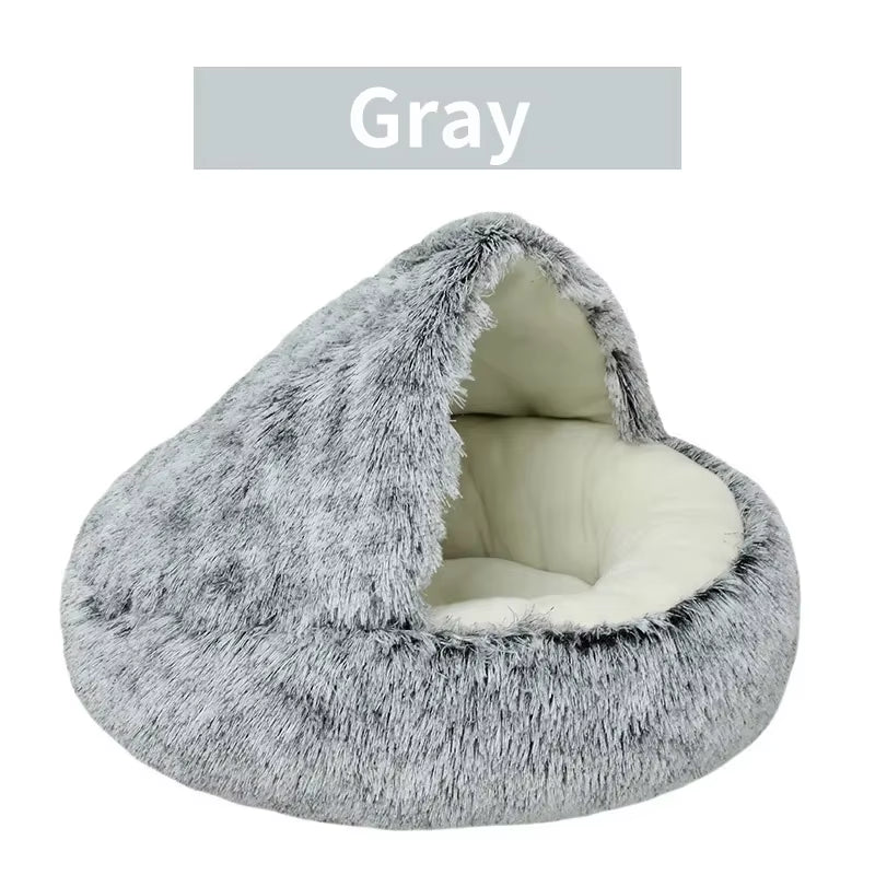 2-in-1 Winter Plush Round Cat Bed