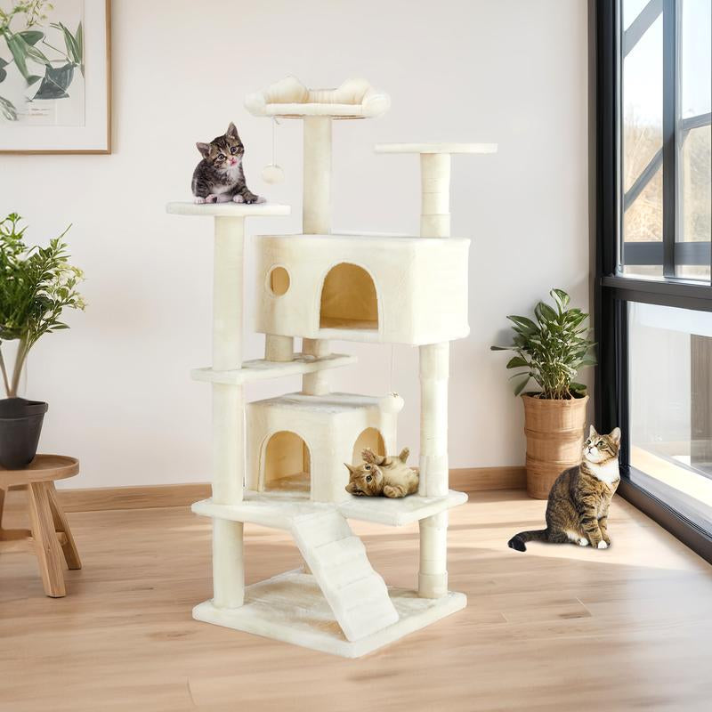 Modern Cat Tree Tower – Multi-Level Playhouse with Sisal Posts, Condo, Ladder, & Plush Toy