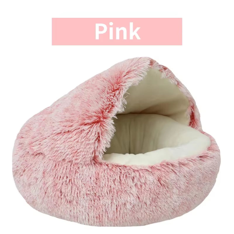 2-in-1 Winter Plush Round Cat Bed