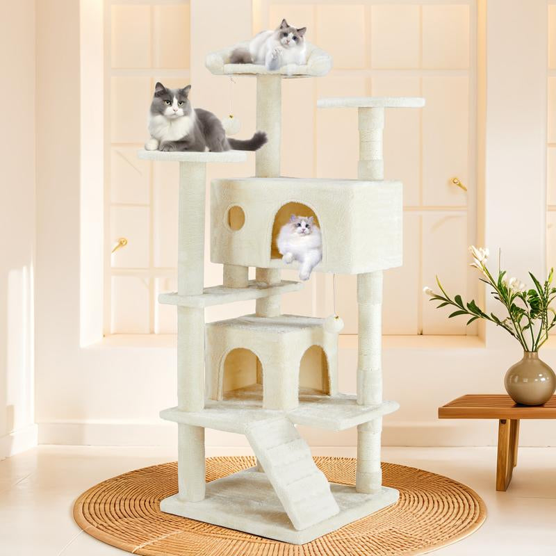 Modern Cat Tree Tower – Multi-Level Playhouse with Sisal Posts, Condo, Ladder, & Plush Toy