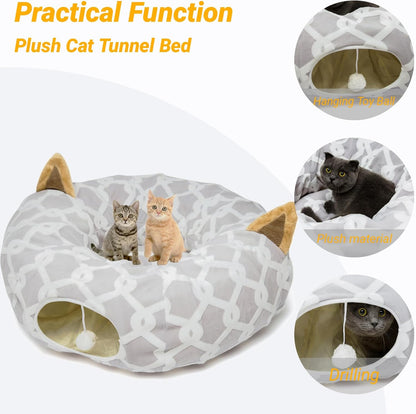 Cat Tunnel Bed with Plush Cover