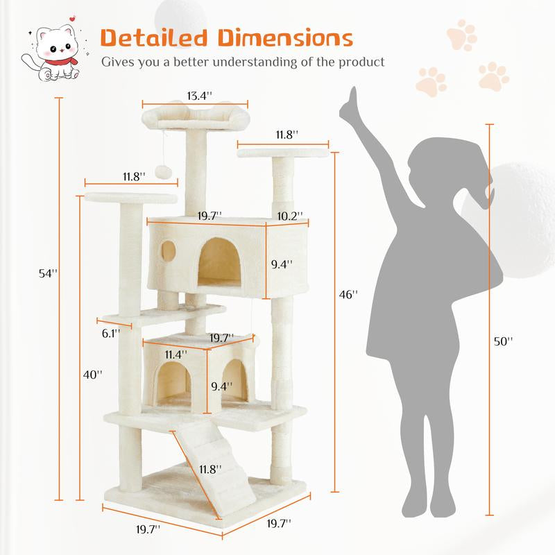 Modern Cat Tree Tower – Multi-Level Playhouse with Sisal Posts, Condo, Ladder, & Plush Toy