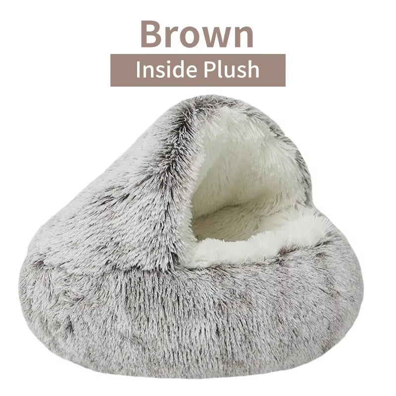 2-in-1 Winter Plush Round Cat Bed