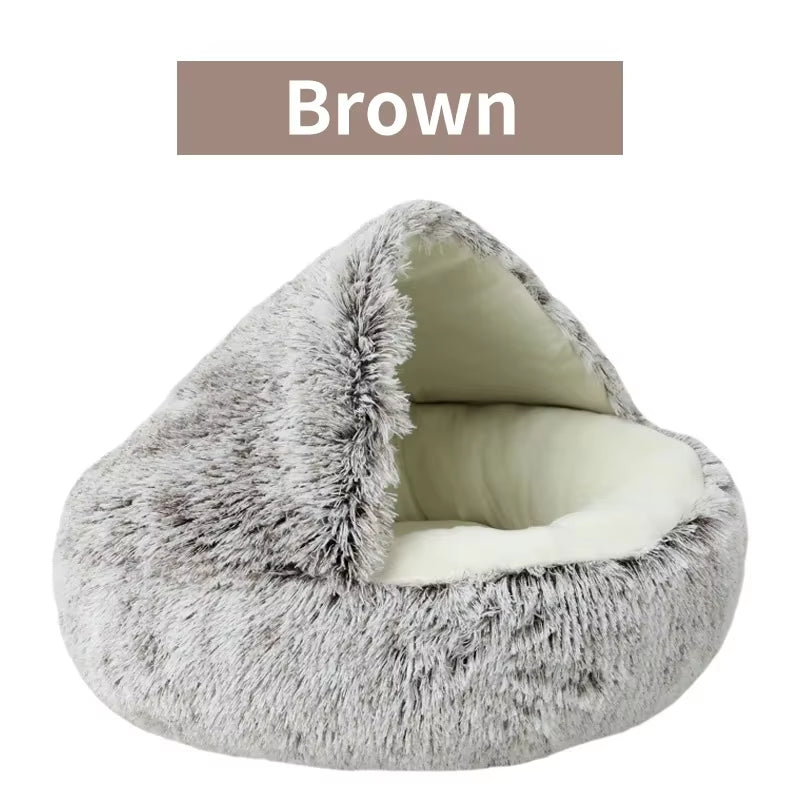 2-in-1 Winter Plush Round Cat Bed