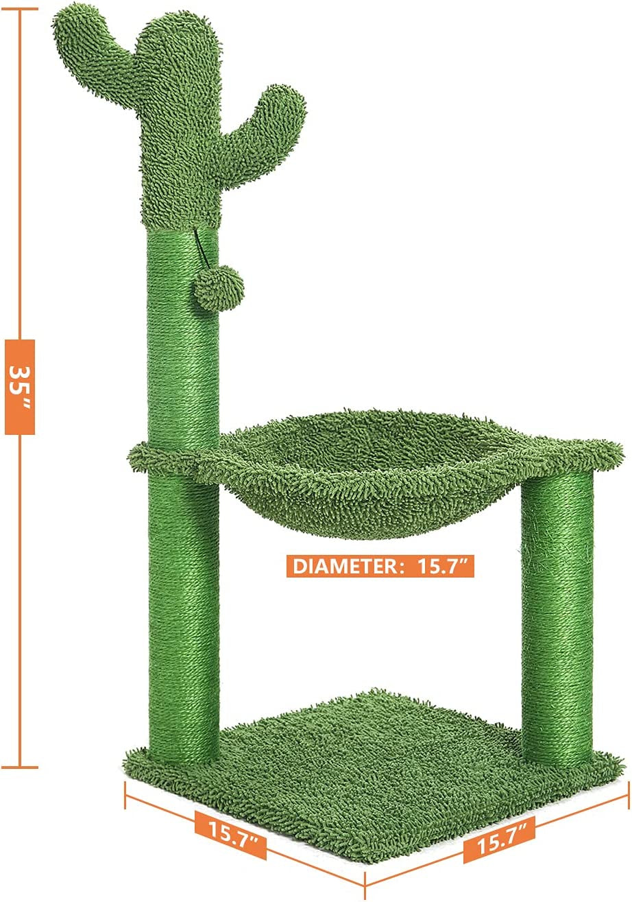 Cactus Cat Tree – Hammock & Sisal-Wrapped Scratching Post for Large Cats