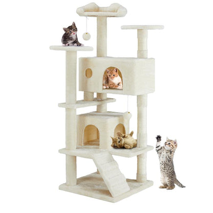 Modern Cat Tree Tower – Multi-Level Playhouse with Sisal Posts, Condo, Ladder, & Plush Toy