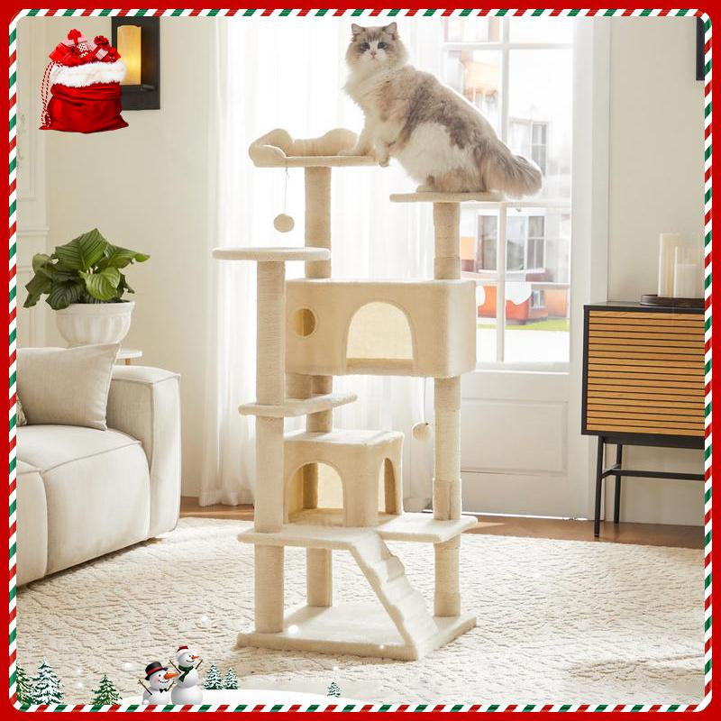 Modern Cat Tree Tower – Multi-Level Playhouse with Sisal Posts, Condo, Ladder, & Plush Toy