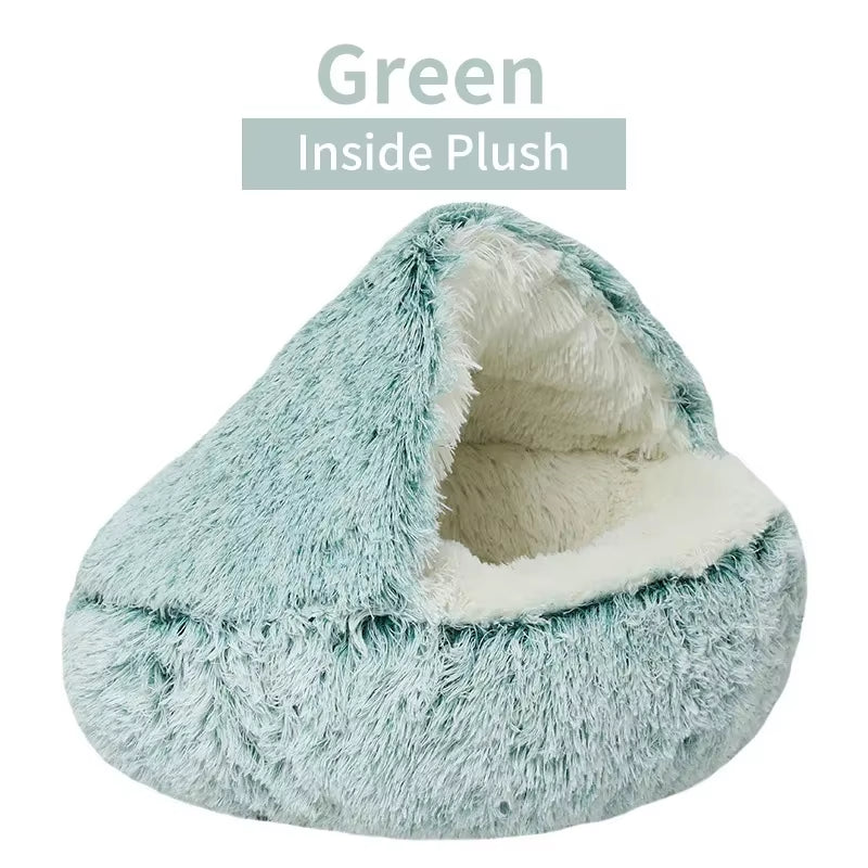 2-in-1 Winter Plush Round Cat Bed